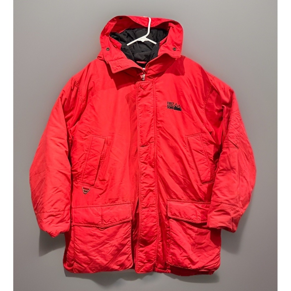 VTG First Down Puffer Jacket Sz XL Red Goose Feather Canada 90s Wutang Hip Hop